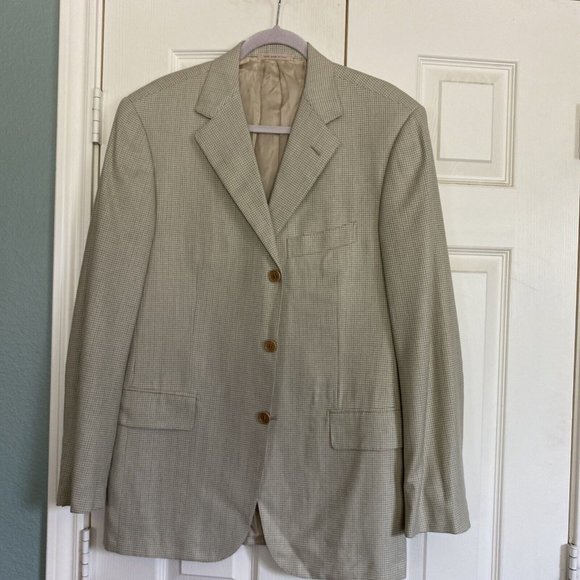 NWT Caruso Made Italy Green Cream Silk Wool Cashmere Check...